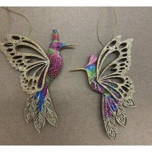 Gisela Graham London Fantasy Butterfly Hummingbird Ornaments Set of 2 #69154